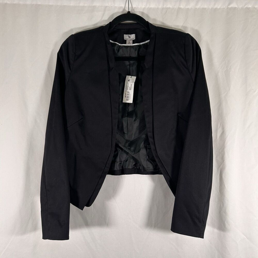 New Worthington Blazer Women's Medium Solid Black Open Front Office Work